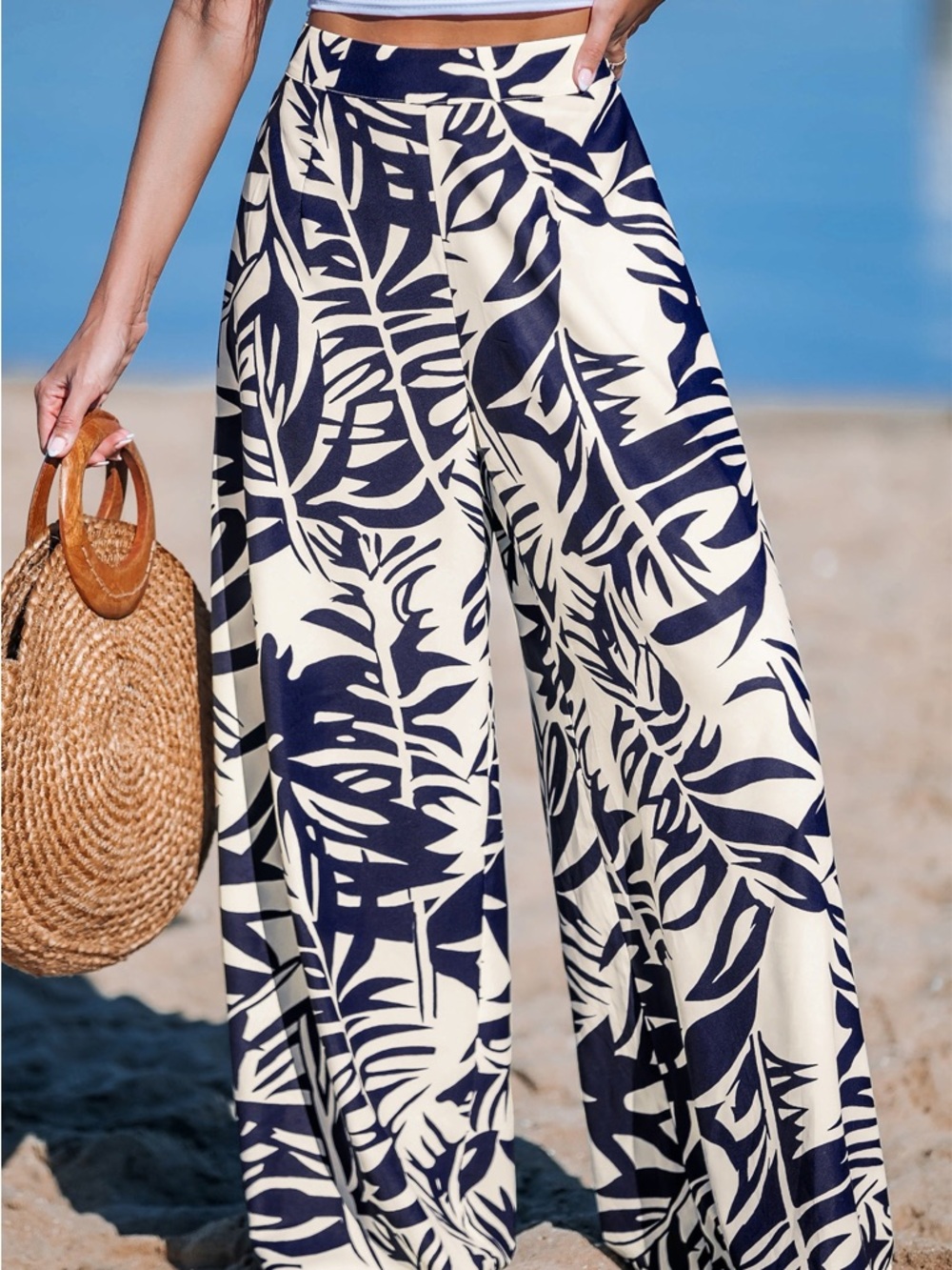 Cupshe Blue Tropical Floral Wide Leg Pants